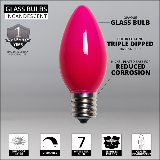 C9 Pink Christmas Light Bulbs, Opaque