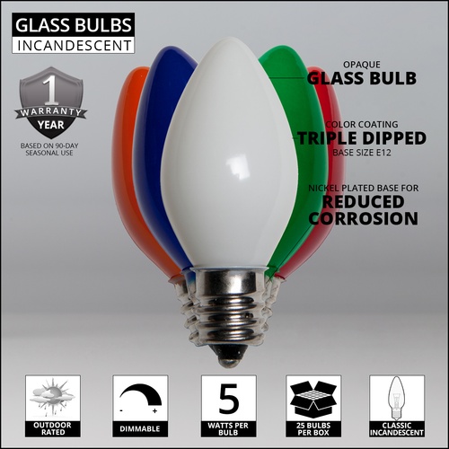 C7 Christmas Light Bulb C7 Multicolor Christmas Light Bulbs, Opaque