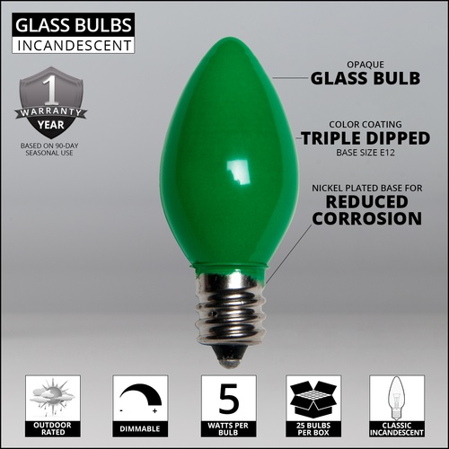 C7 Christmas Light Bulb C7 Green Christmas Light Bulbs, Opaque