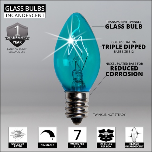 C7 Christmas Light Bulb C7 Twinkle Teal Christmas Light Bulbs, 7 Watt