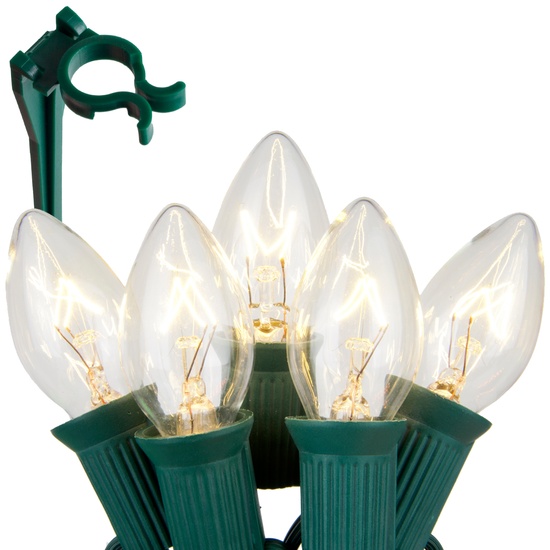 C7 Clear Christmas Pathway Lights, 100 Lights, 7.5 inch Stakes, 100'