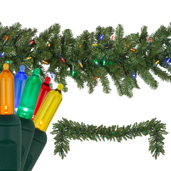 9' x 14" Douglas Fir Prelit LED Christmas Garland, 100 Multicolor Lights