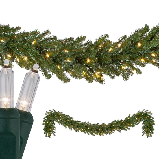 9' x 14" Douglas Fir Prelit LED Christmas Garland, 100 Warm White Lights