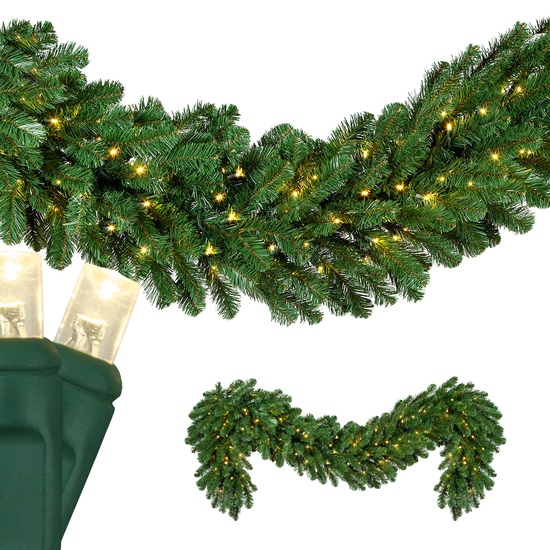 9' x 14" Oregon Fir HQ Prelit Commercial LED Christmas Garland, 100 Warm White Lights