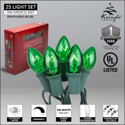 C7 Christmas Lights 25 C7 Transparent Green Christmas Lights