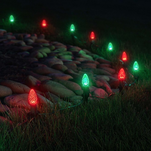 C7 Green / Red OptiCore Commercial LED Christmas String Lights, 50 Lights, 50'