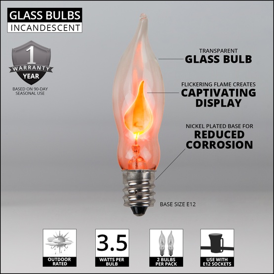 C7 Clear Flicker Flame Commercial Halloween String Lights, 25 Lights, 25'