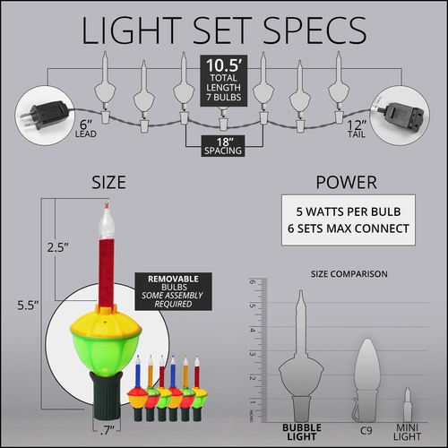 Bubble C7 Traditional Bubble Lights, 7Light Set, Multicolored Lamps