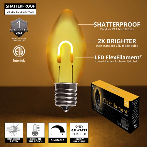 C9 Gold Shatterproof FlexFilament LED Vintage Christmas Light Bulb