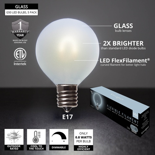 G50 120V Cool White FlexFilament TM LED Edison Bulb, Satin Glass LED Light Bulbs
