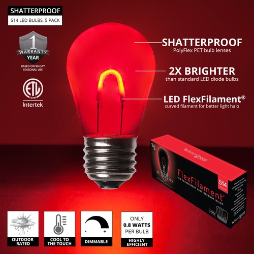S14 120V Dimmable Red Shatterproof FlexFilament TM LED Edison Bulb