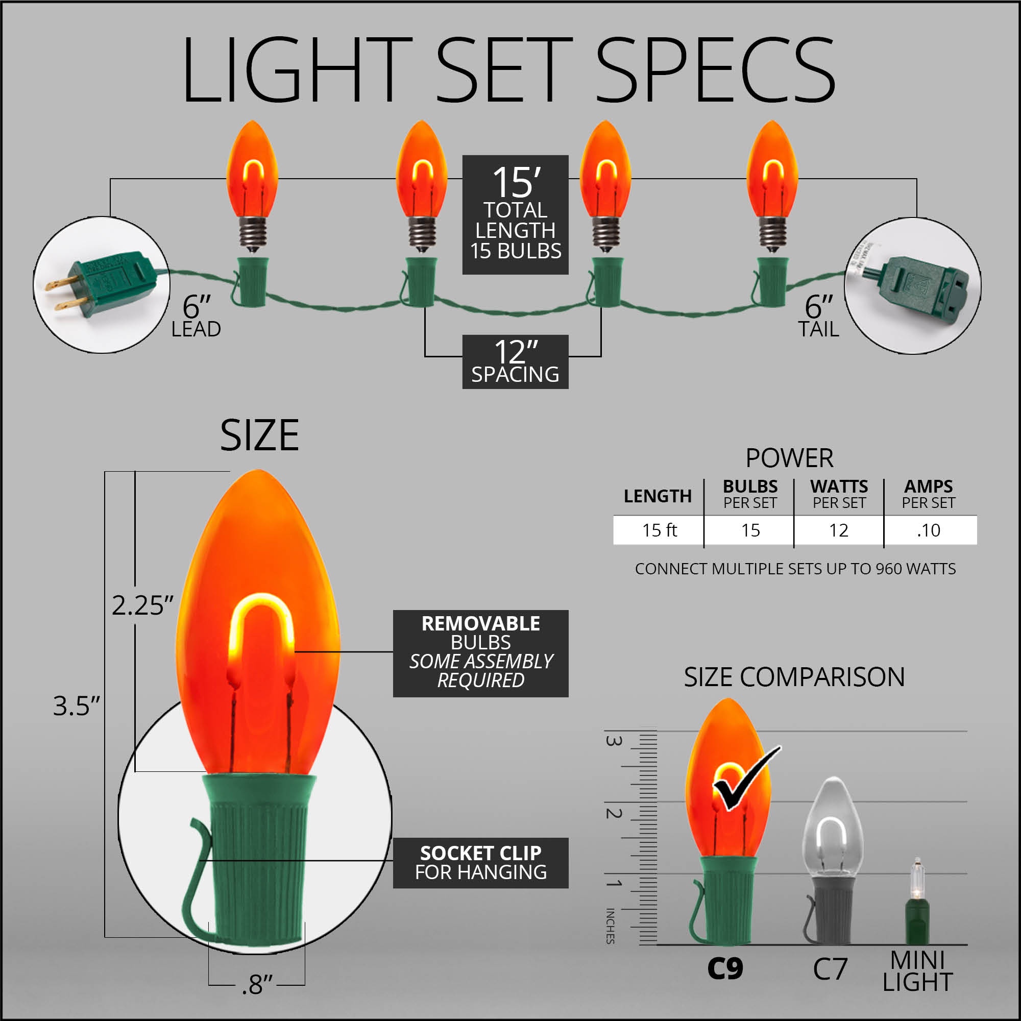 Christmas Lights - C9 Amber Commercial LED Christmas Lights