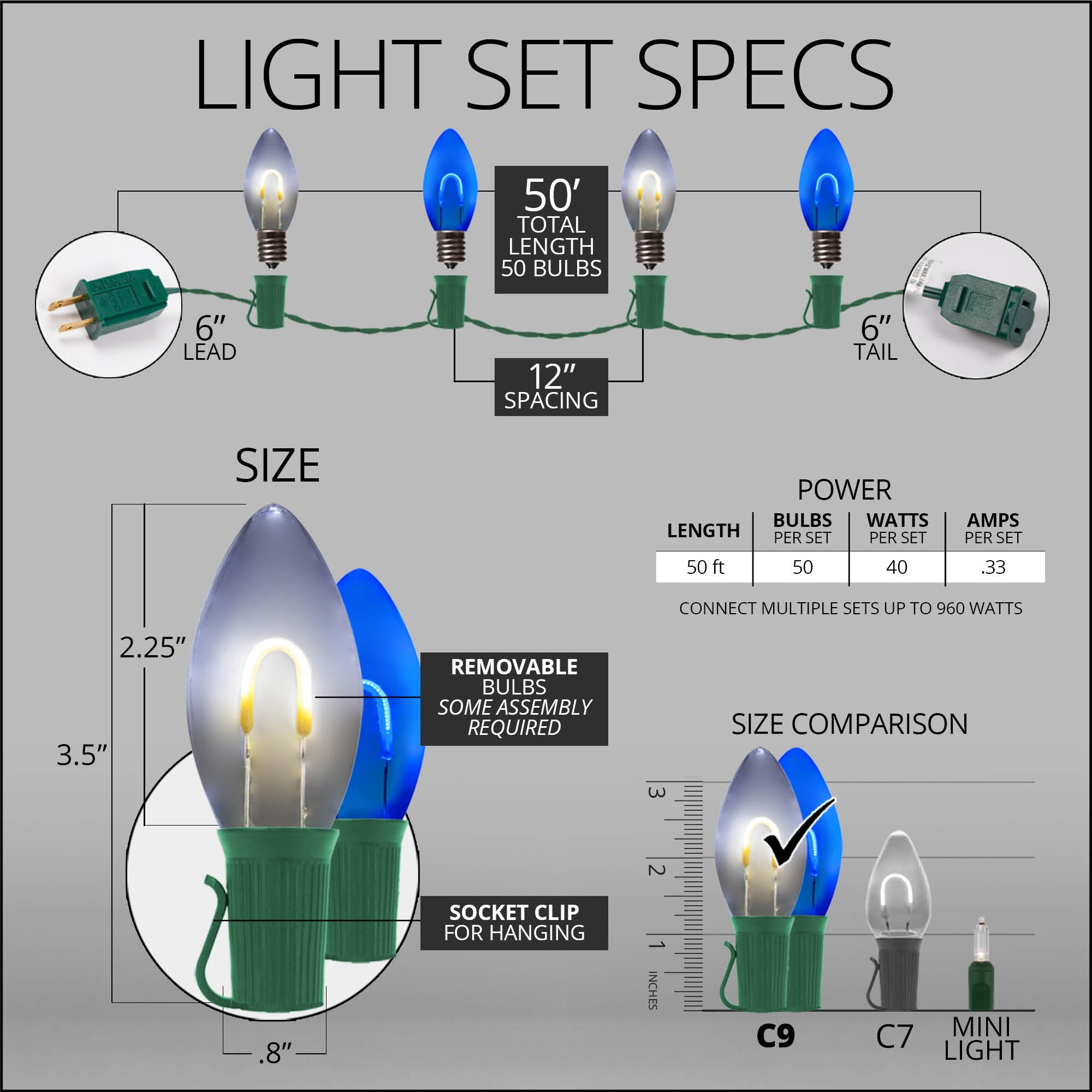 Christmas Lights - C9 Cool White Commercial LED Christmas Lights