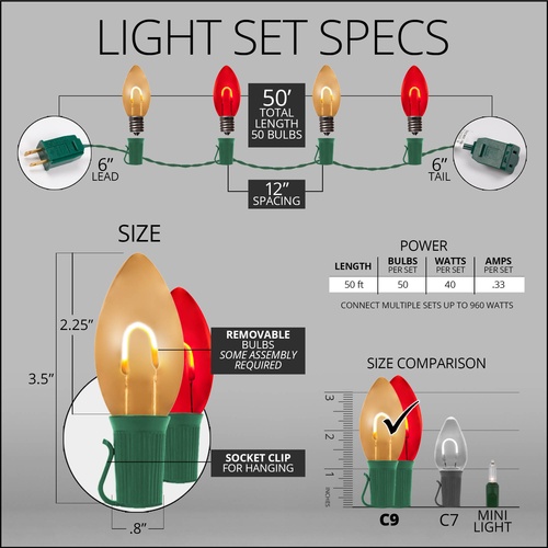FlexFilament Christmas Lights C9 Red / Warm White Commercial LED