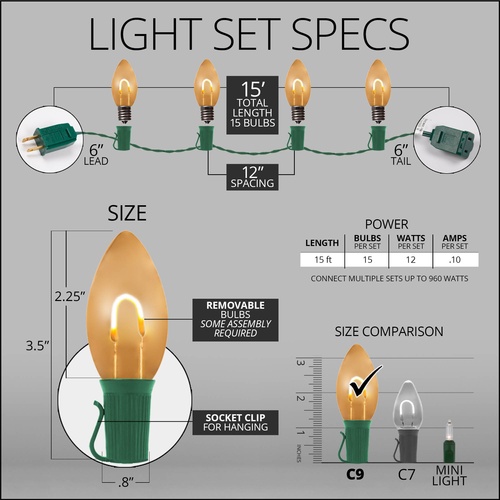 FlexFilament Christmas Lights C9 Warm White Commercial LED Christmas