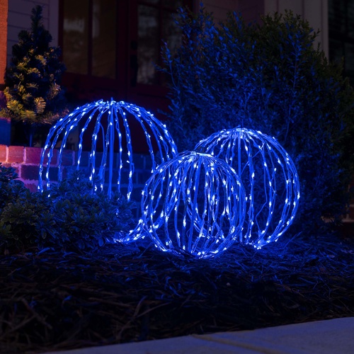Blue LED Christmas Light Ball, Fold Flat White Frame