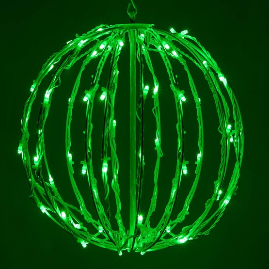 Green LED Christmas Light Ball, Fold Flat White Frame