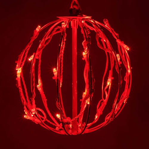 Red LED Christmas Light Ball, Fold Flat White Frame