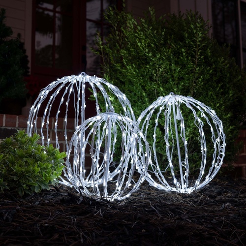 8" Cool White LED Christmas Light Ball, Fold Flat White Frame