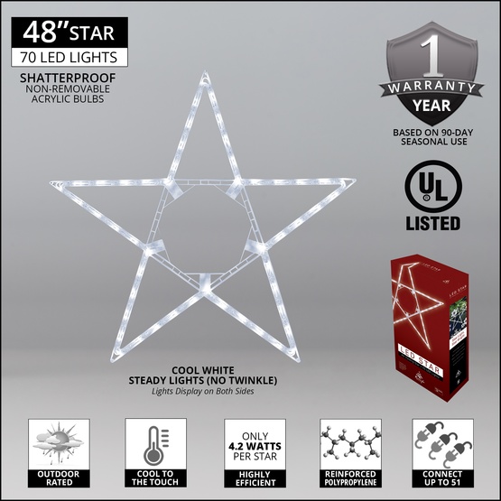 48" LED Folding Star Decoration, 70 Cool White Lights