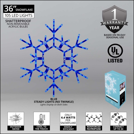 36" LED Folding Snowflake, Blue Lights 