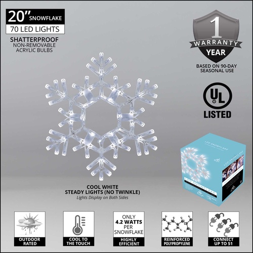 20" LED Folding Snowflake Decoration, 70 Cool White Lights