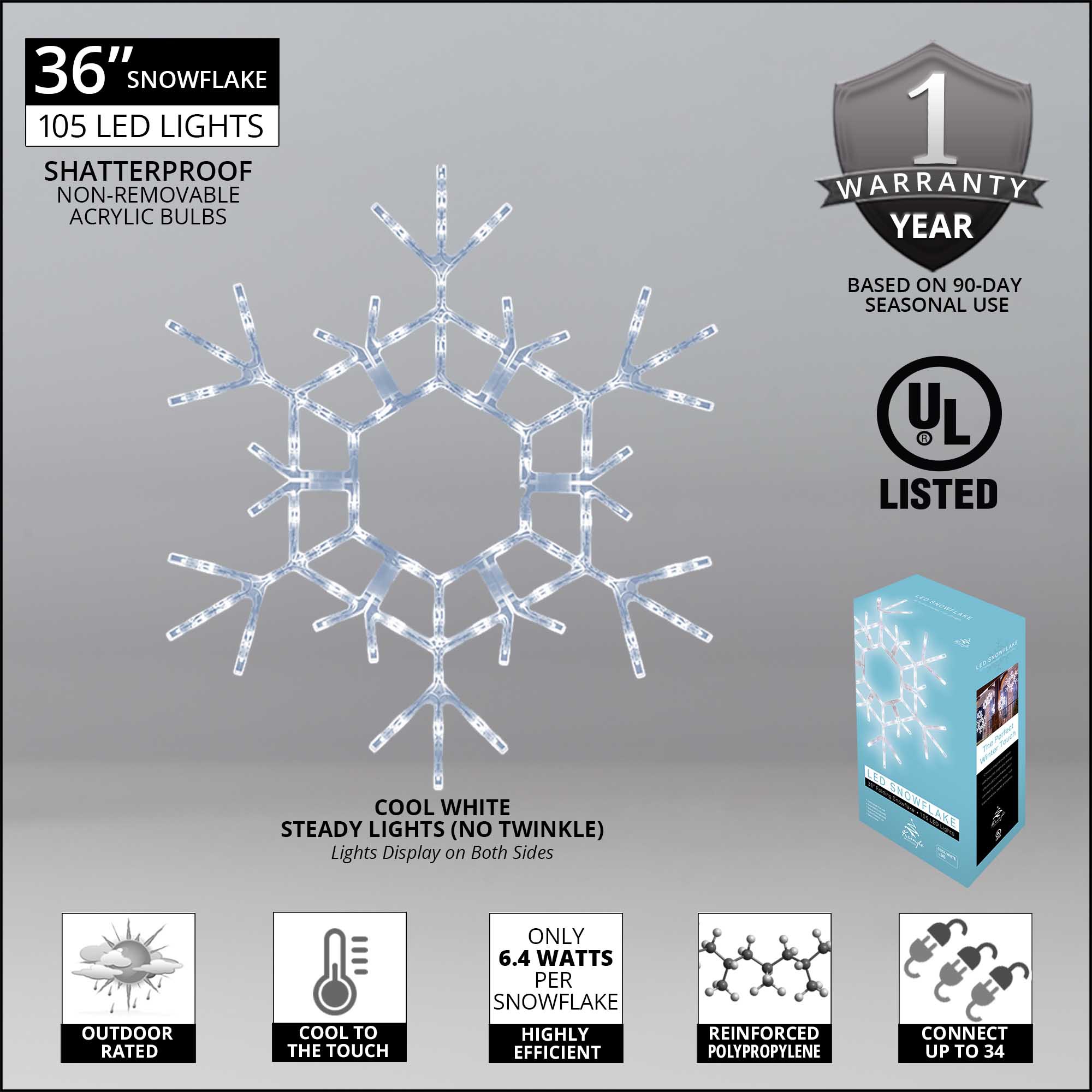 36" LED Folding Snowflake Decoration - Thumbnail 5