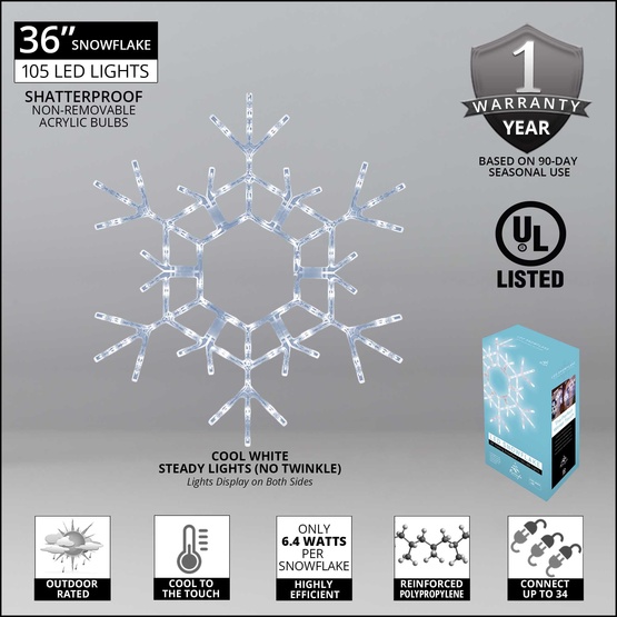 36" LED Folding Snowflake Decoration, 105 Cool White Lights