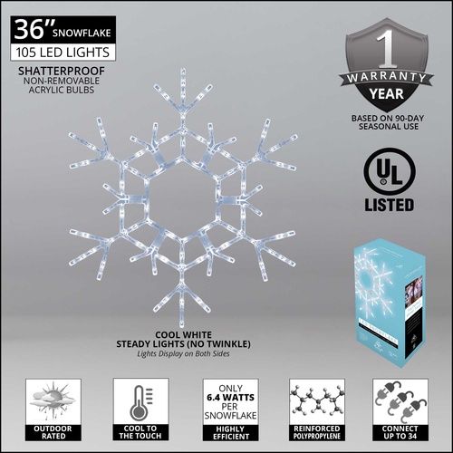 36" LED Folding Snowflake Decoration, 105 Cool White Lights