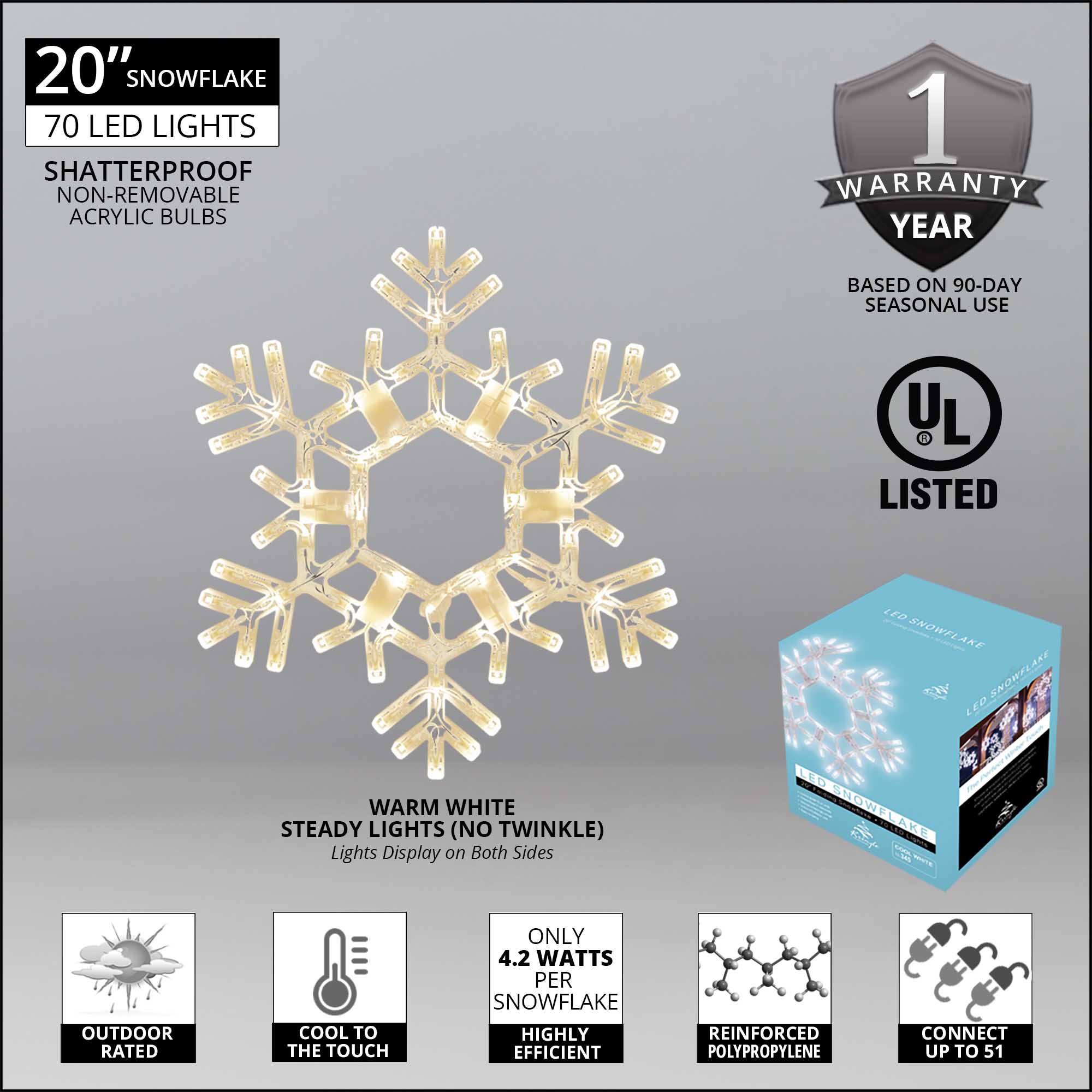 20" LED Folding Snowflake, Warm White Lights - Thumbnail 3