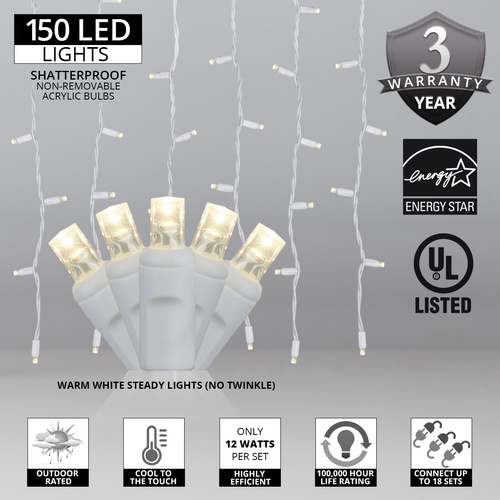 150 Warm White LED Curtain Lights