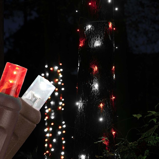 StretchNet Pro 20" x 45" Tree Wrap Lights, 5mm LED, 50 Red, Cool White Lights, Brown Wire