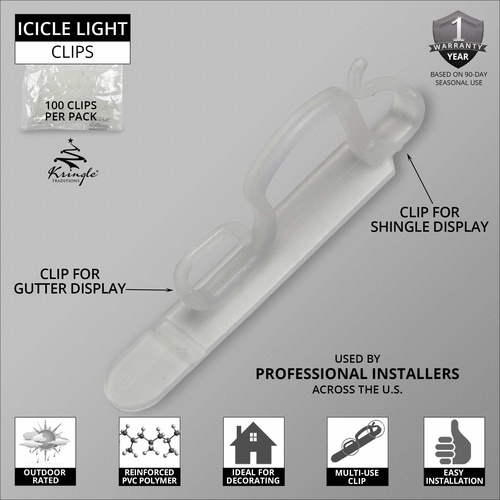 Icicle and Mini Light Accessories Icicle Light Clip, 100 Pack