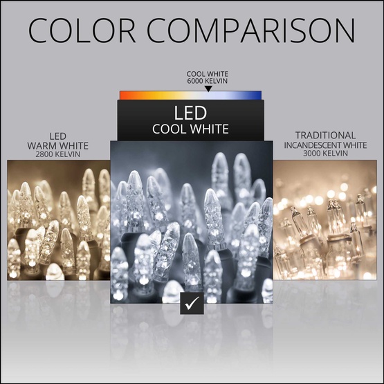 70 M5 Cool White LED Christmas Lights, 4" Spacing