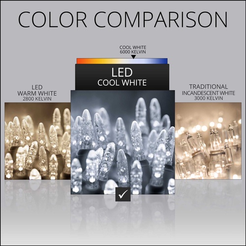 70 M5 Cool White LED Christmas Lights, 4" Spacing
