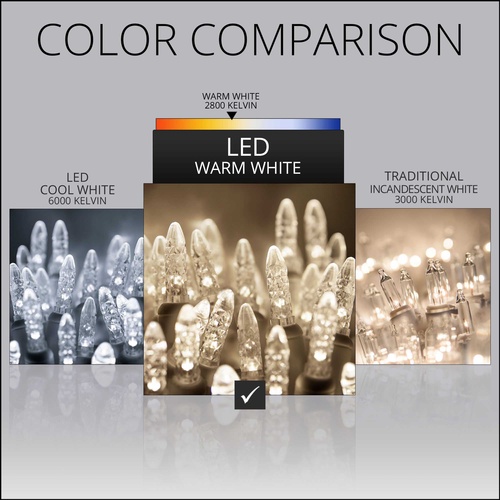 70 M5 Warm White LED Christmas Lights, 4" Spacing