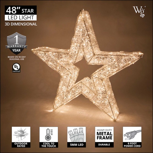 48" Wintergreen Lighting Warm White LED Five Point Dimensional Star