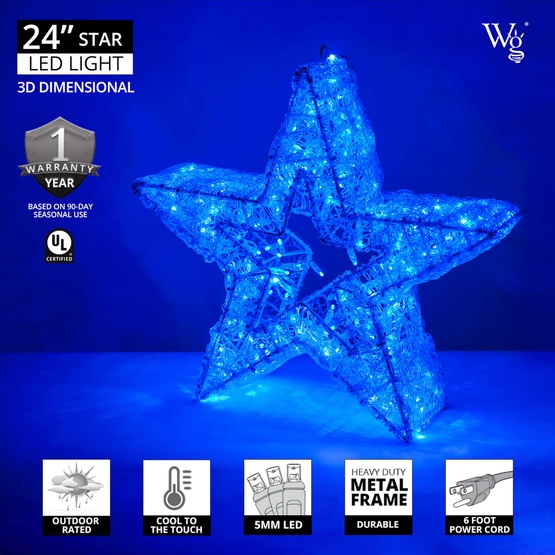 24" Wintergreen Lighting Blue LED Five Point Dimensional Star