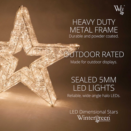 48" Wintergreen Lighting Warm White LED Five Point Dimensional Star