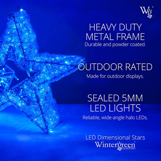 24" Wintergreen Lighting Blue LED Five Point Dimensional Star