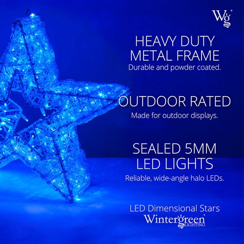 24" Wintergreen Lighting Blue LED Five Point Dimensional Star