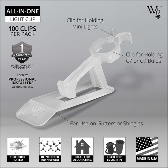 Wintergreen Lighting All-in-One Christmas Light Clip, 100 Pack