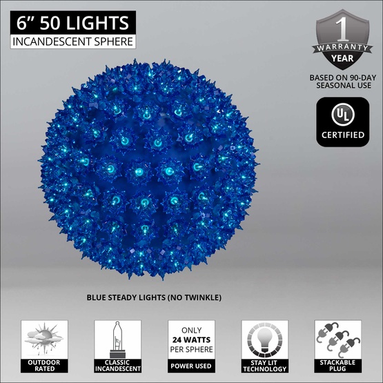 6" Blue Incandescent Starlight Sphere, 50 Lights
