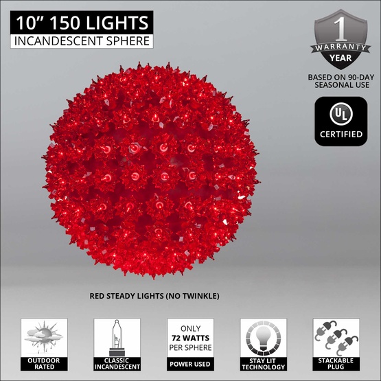 10" Red Incandescent Starlight Sphere, 150 Lights