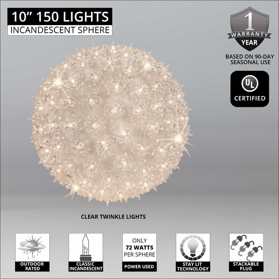 10" Clear Incandescent Twinkle Starlight Sphere, 150 Lights