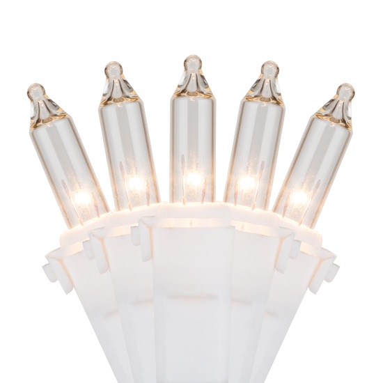 Commercial 100 Clear Christmas Mini Lights, 6" Spacing, White Wire