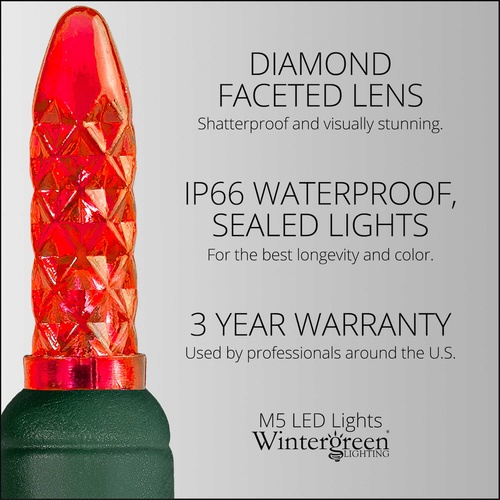 70 M5 Red LED Christmas Lights, 4" Spacing