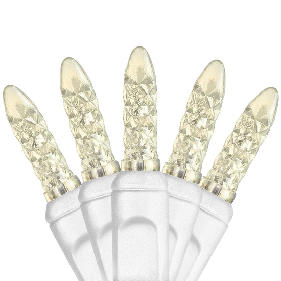 70 M5 Warm White LED Christmas Lights, 4" Spacing, White Wire