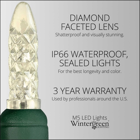 70 M5 Warm White LED Christmas Lights, 4" Spacing