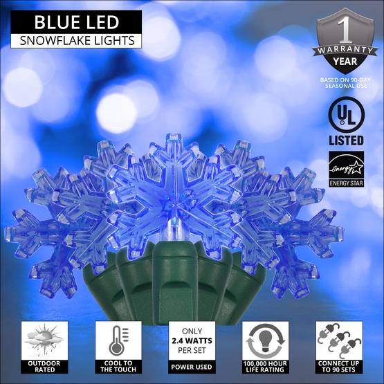 35 Snowflake Blue LED Lights, 6" Spacing